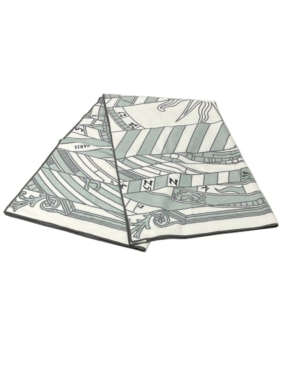 Hermes Blanket White Light Green Dark Gray Cotton Silk